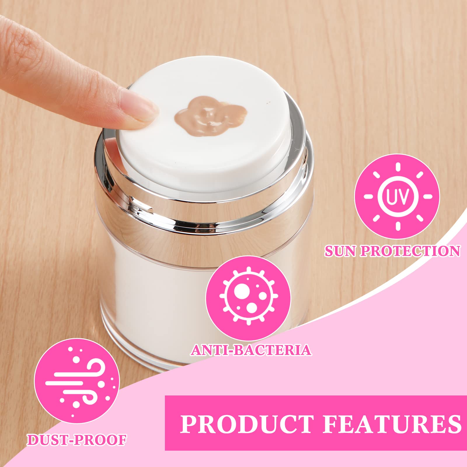4 Pack Empty Airless Pump Jar Acrylic Airless Cosmetic Container Portable Refillable Travel Size Cream Jar Vacuum Bottle Lotion